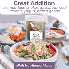 Healthworks chia seeds in a bowl with overnight oats for breakfast.