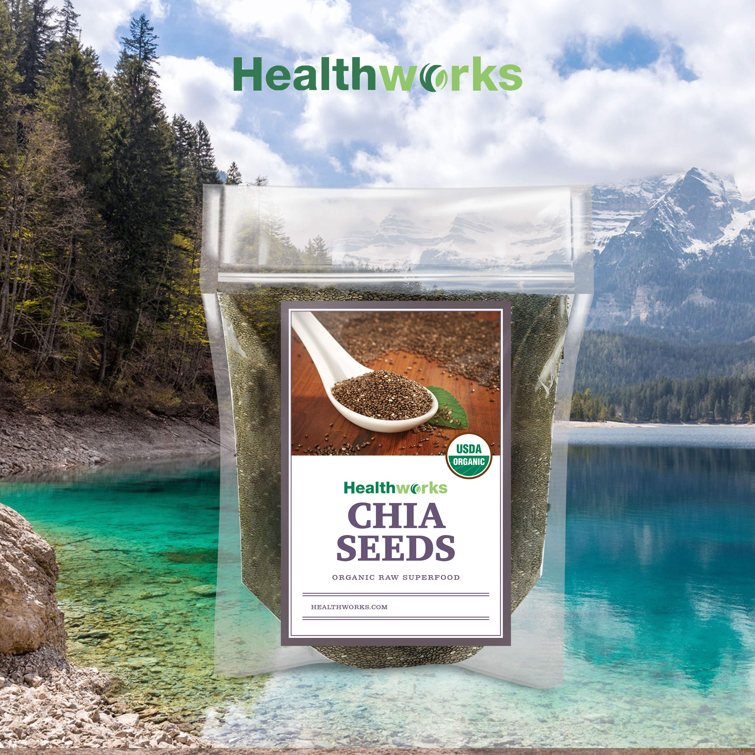 Healthworks chia seeds sprinkled on oatmeal for a fiber boost.