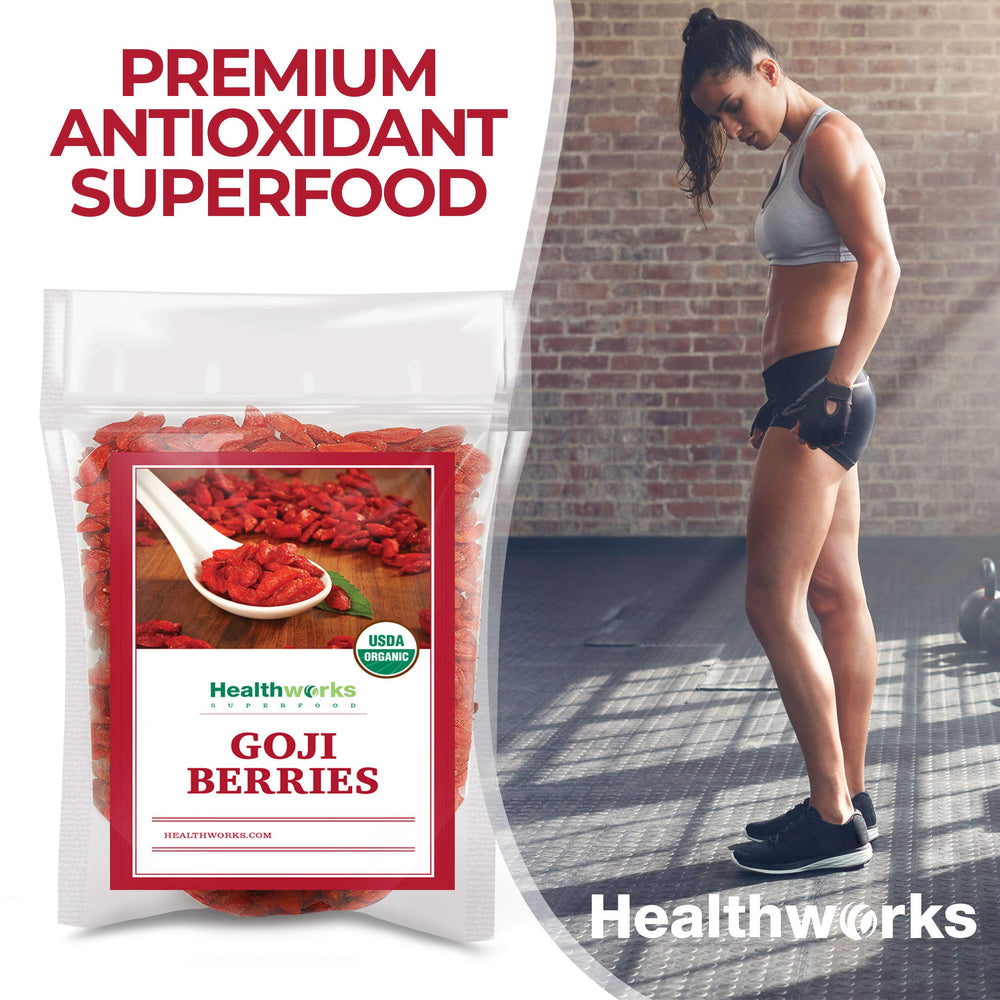 Healthworks Goji Berries sun-dried process illustrates natural drying benefits.