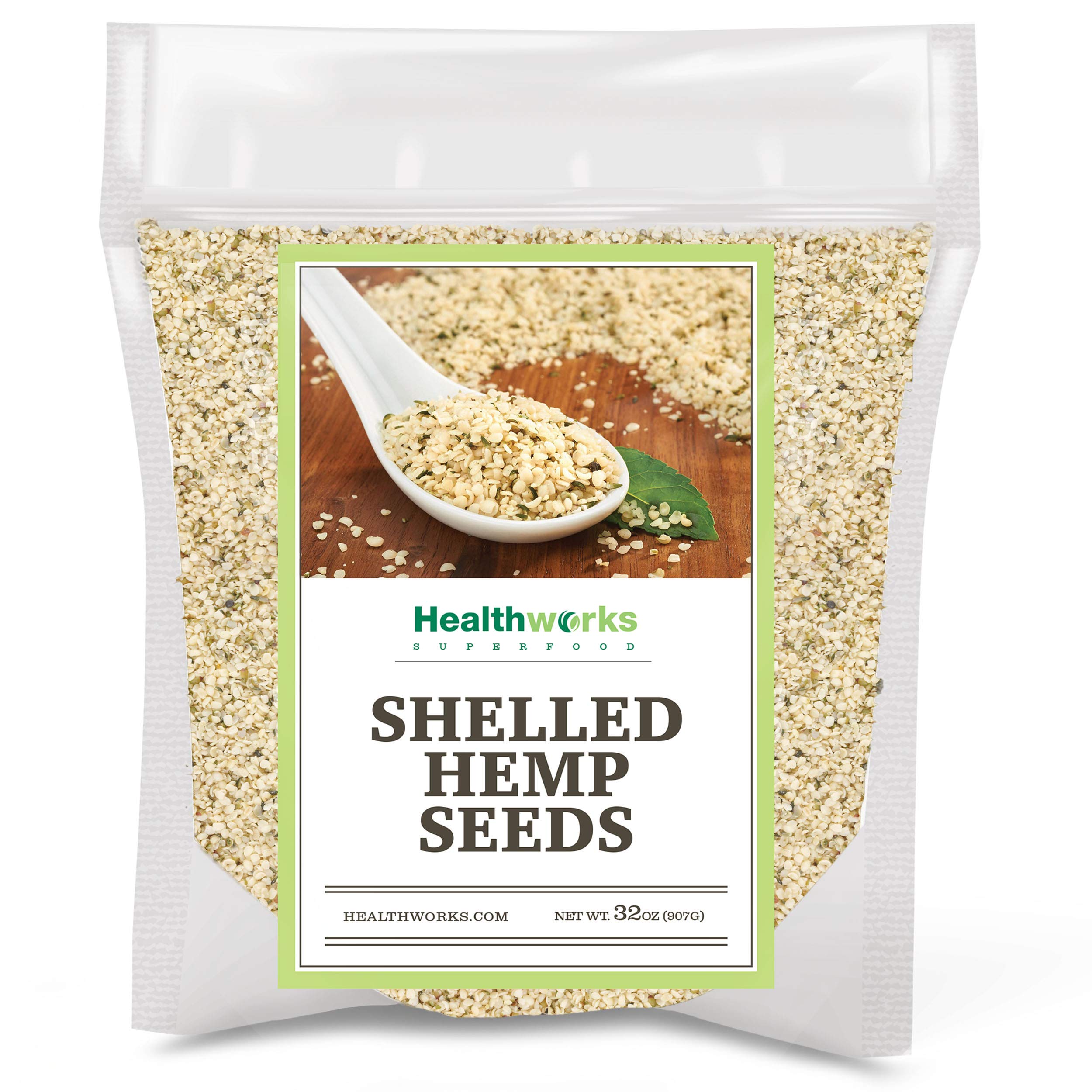 Healthworks hemp seeds shelled in Canadian packaging for raw nutrition.