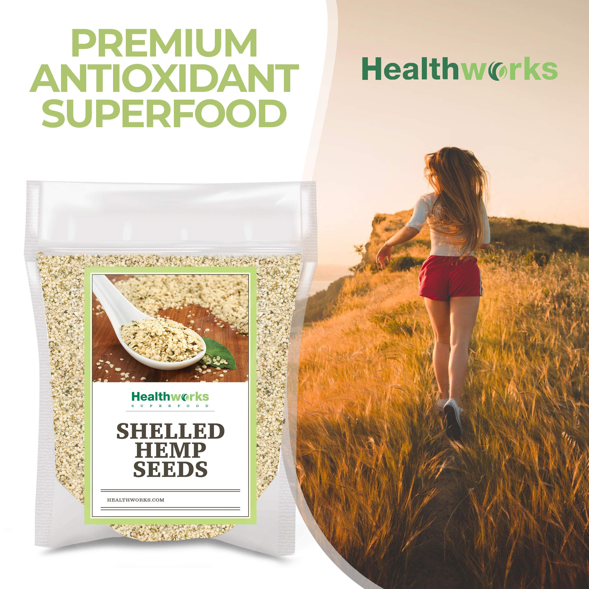 Smoothie topped with Healthworks hemp seeds for nutrition.