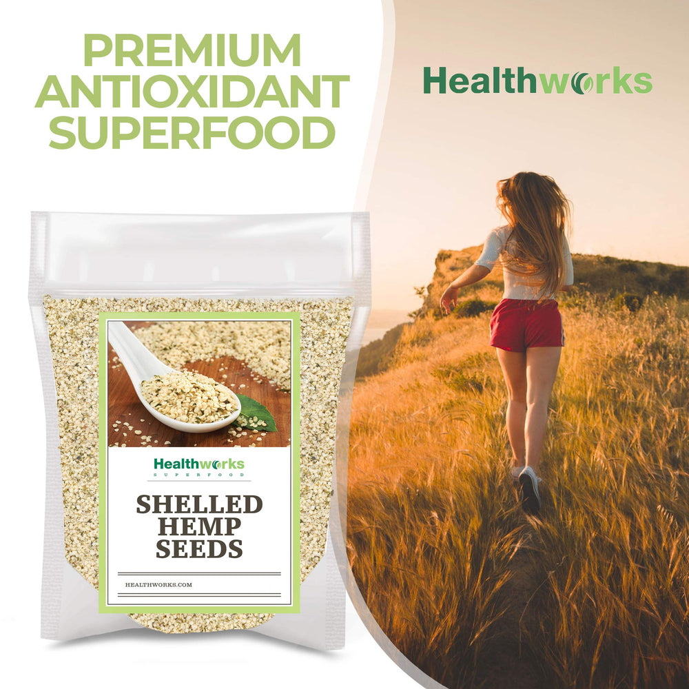 Smoothie topped with Healthworks hemp seeds for nutrition.