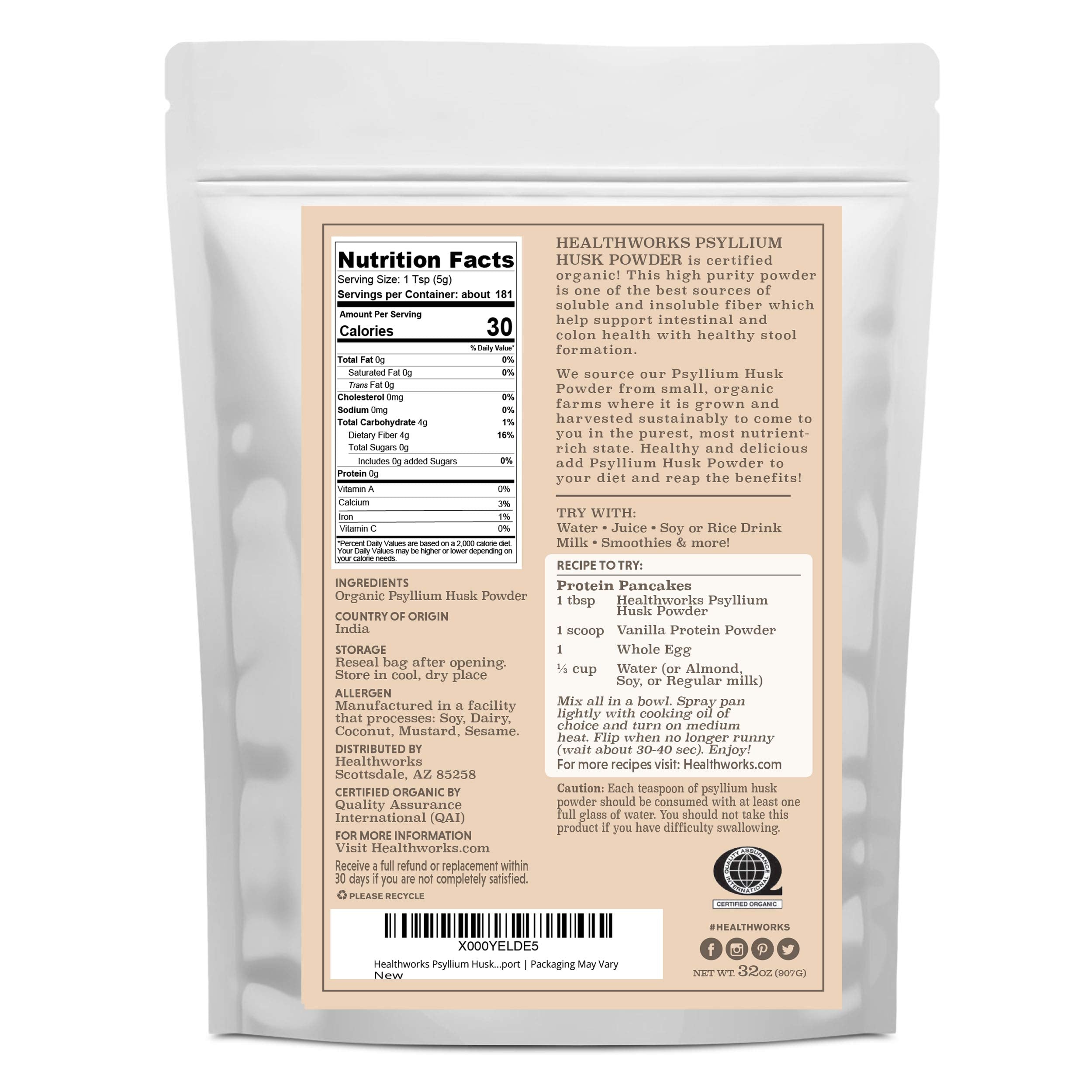 Healthworks Psyllium Husk Powder scoop measuring fiber