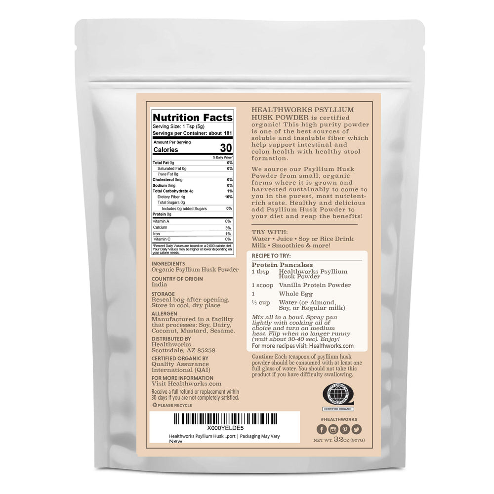 Healthworks Psyllium Husk Powder scoop measuring fiber