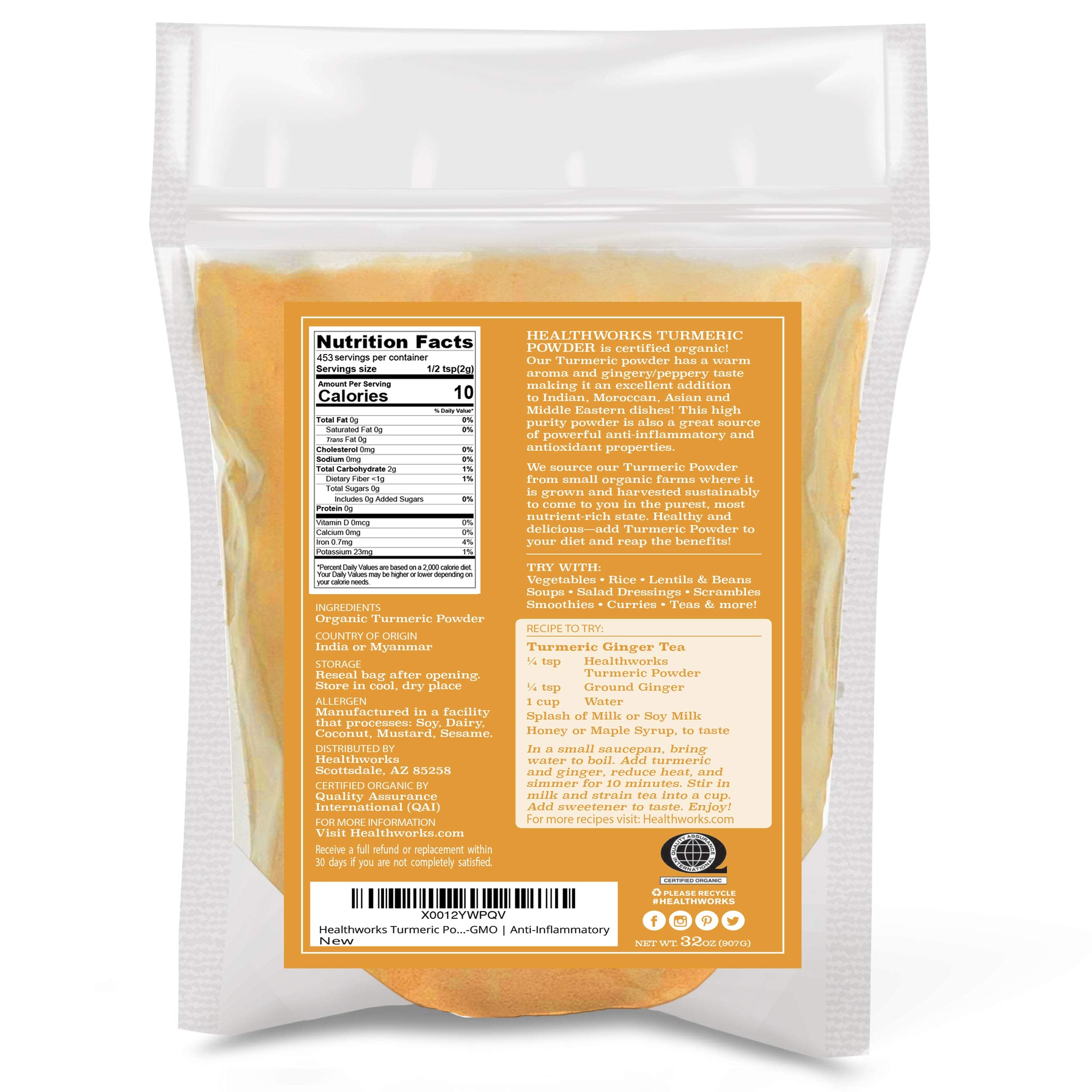 Healthworks Turmeric Powder spoon measure, easy to stir into smoothies and tonics.