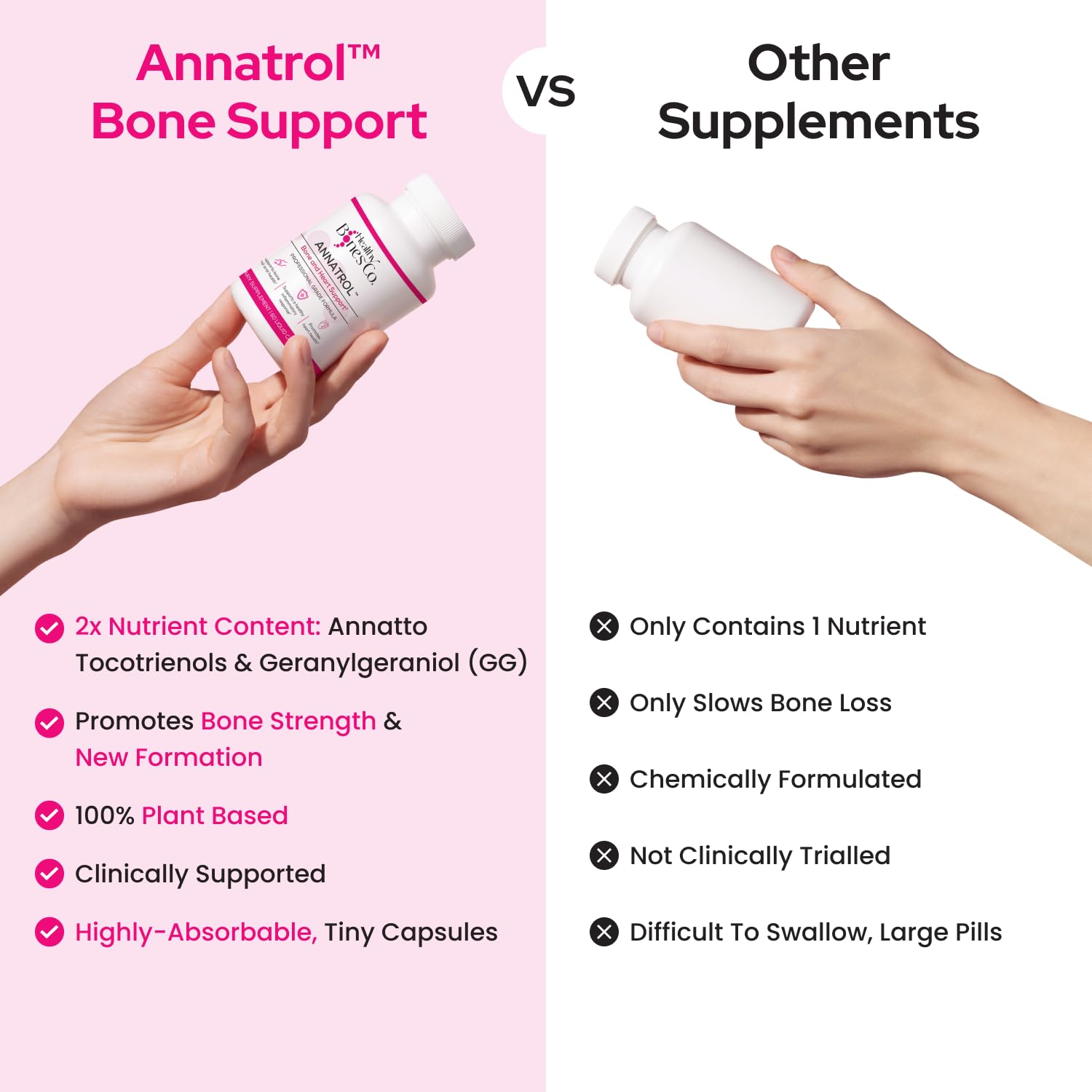 Healthy Bones Co. Annatrol bottle pour demonstrating easy daily dosing for heart and bones.