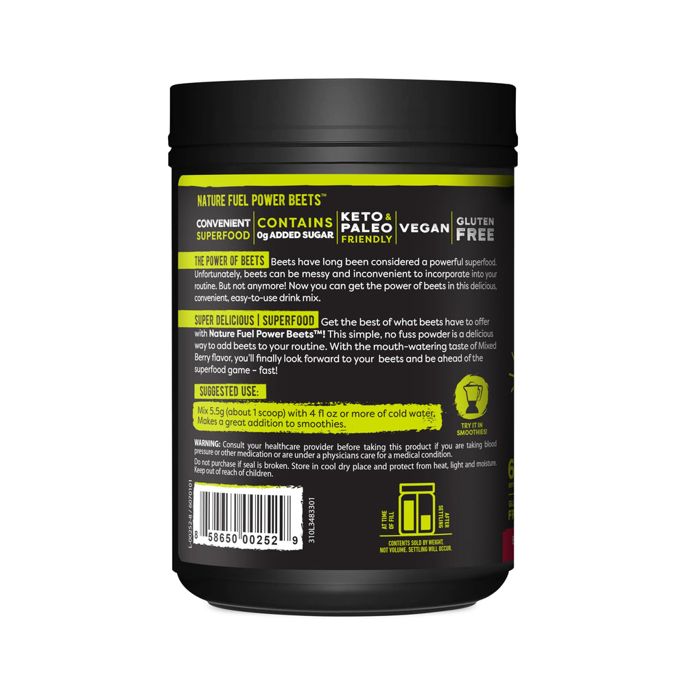 Healthy Delights Power Beets Powder label close-up confirms vegan non-GMO credentials