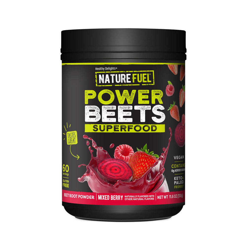 Healthy Delights Power Beets Powder packaging demonstrates premium beetroot supplement for daily energy
