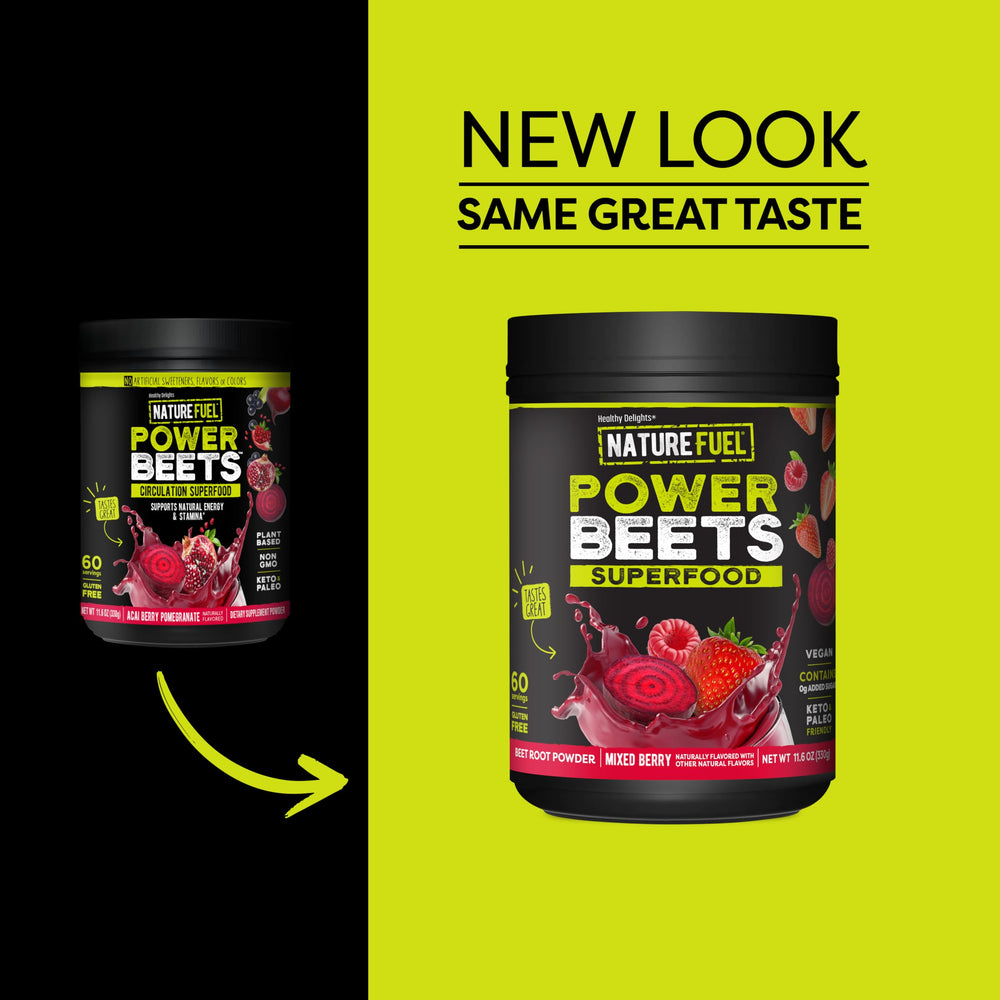 Healthy Delights Power Beets Powder scoop highlights convenient servings for workouts