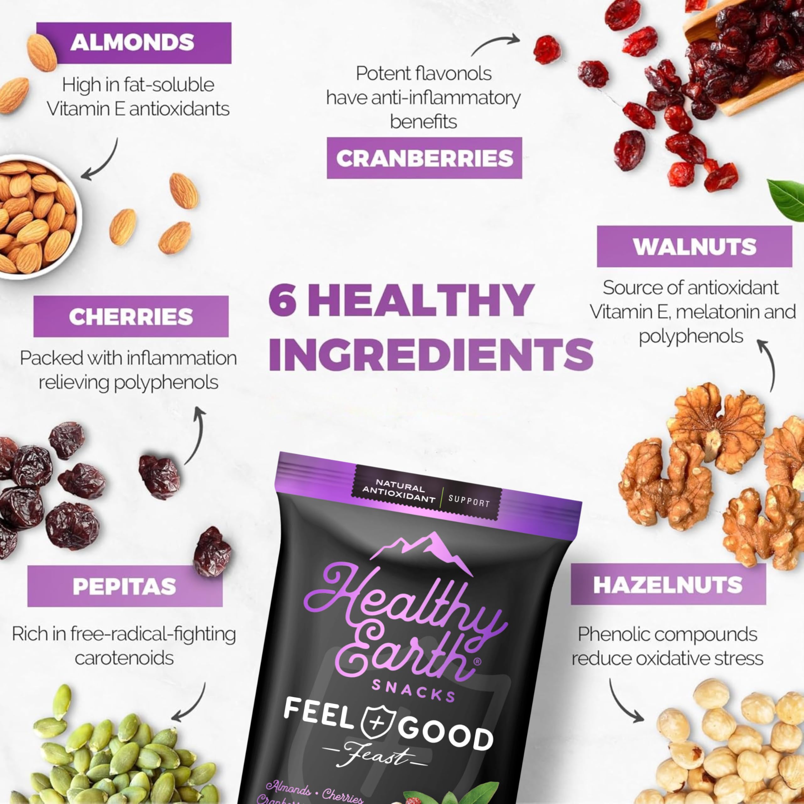 Healthy Earth Snacks gourmet blend bowl demonstrates portion-perfect snack options.