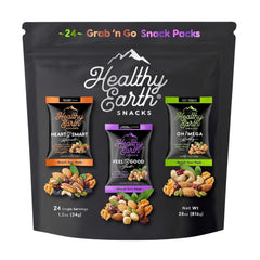 Healthy Earth Snacks Heart Smart Harvest pack display showcases variety for family-friendly snacking.