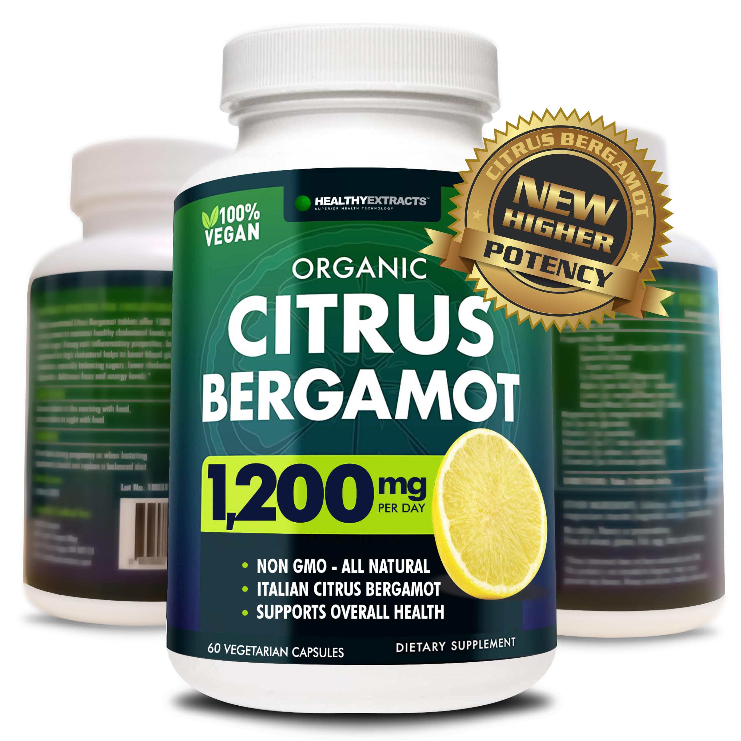 Healthy Extracts Citrus Bergamot bottle highlighting 150:1 extract for daily vitality