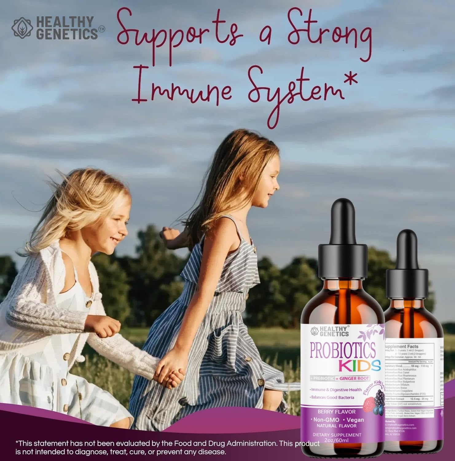 Close-up of daily-dose dropper for Healthy Genetics liquid probiotics for kids