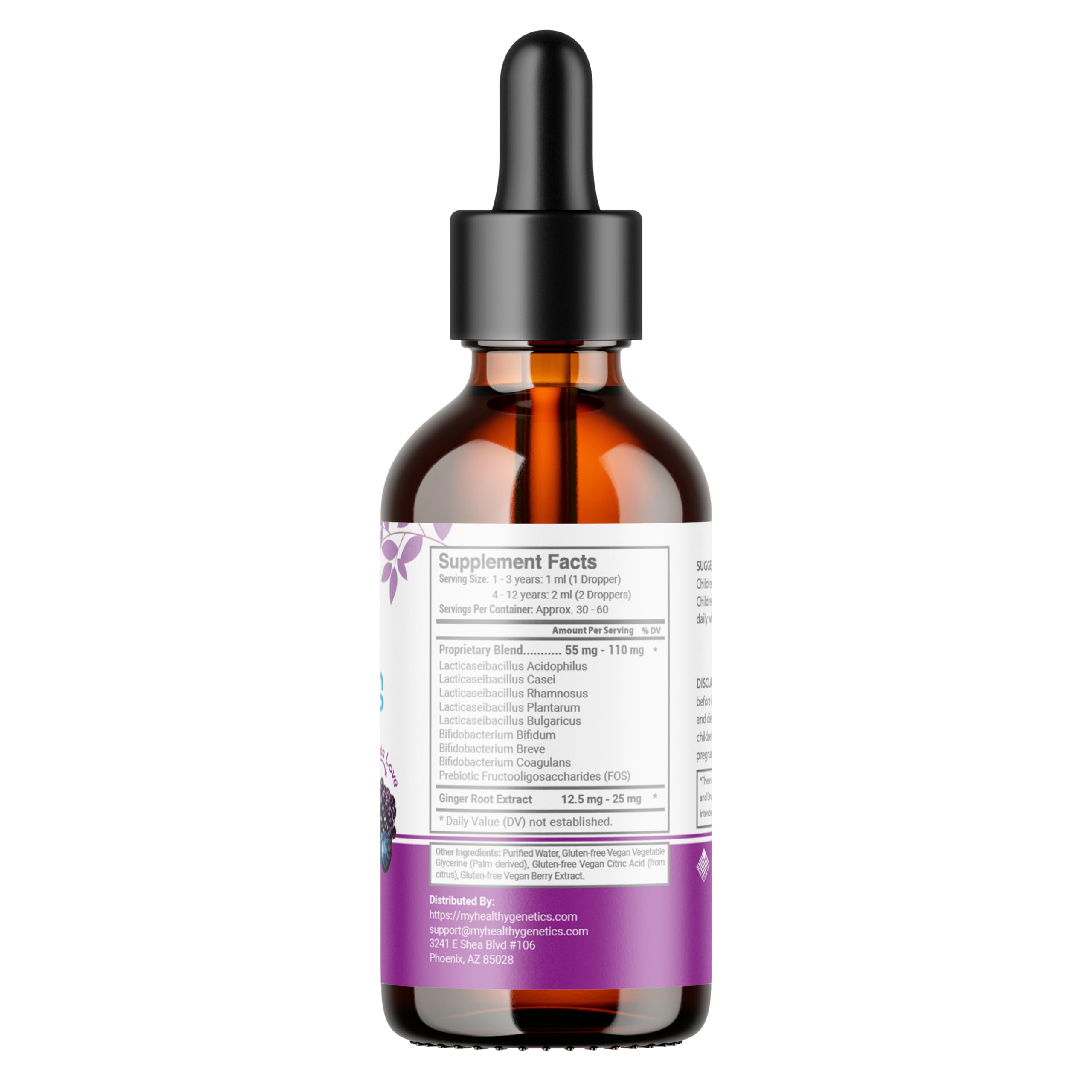 Made-in-USA badge on Healthy Genetics liquid probiotics packaging