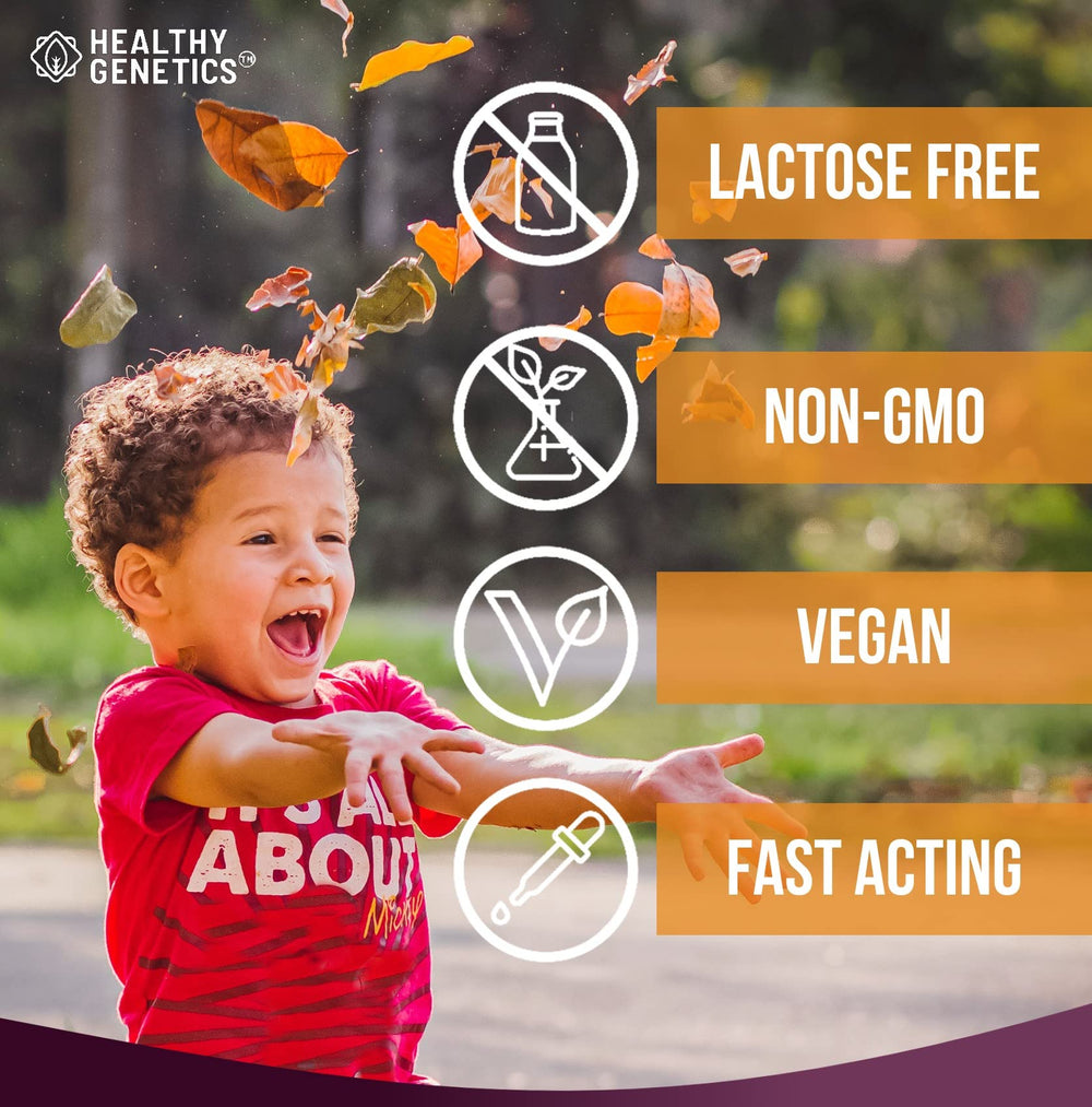 Vegan and gluten-free badge on Healthy Genetics probiotic bottle