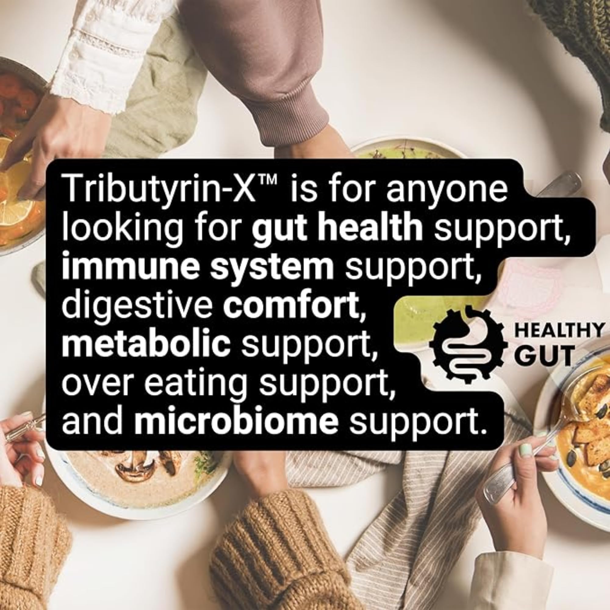 Healthy Gut Tributyrin-X bottle with cap removed, demonstrating easy daily dose.