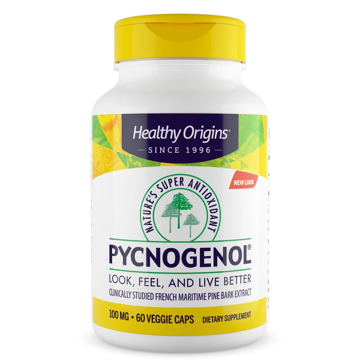 Healthy Origins Pycnogenol 100mg bottle front view for daily antioxidant support