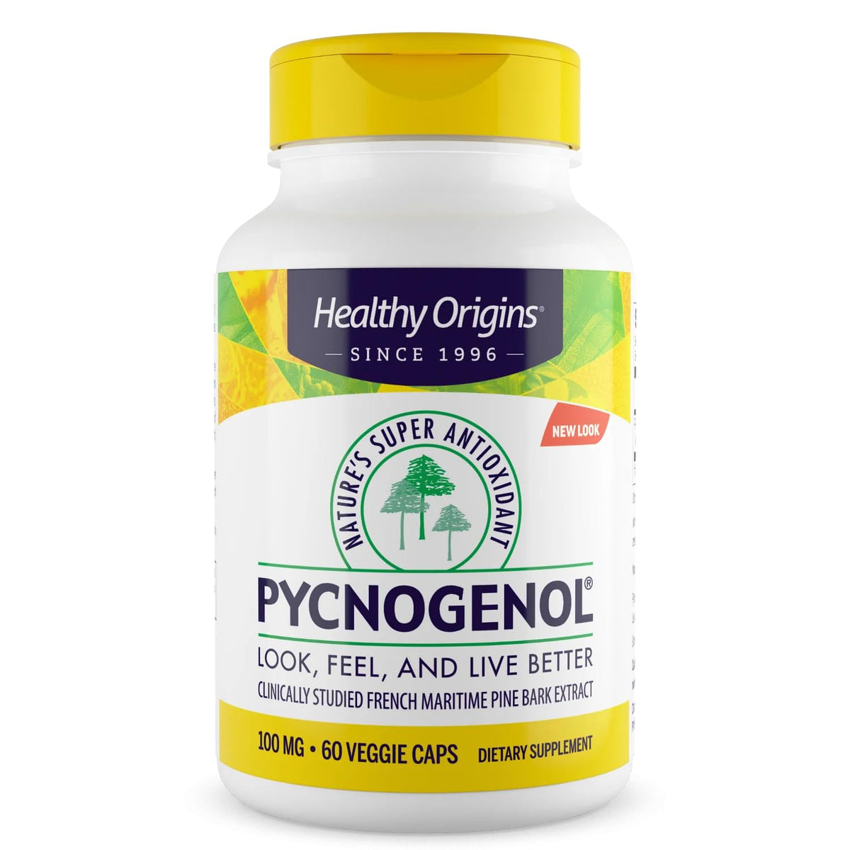 Healthy Origins Pycnogenol 100mg bottle front view for daily antioxidant support