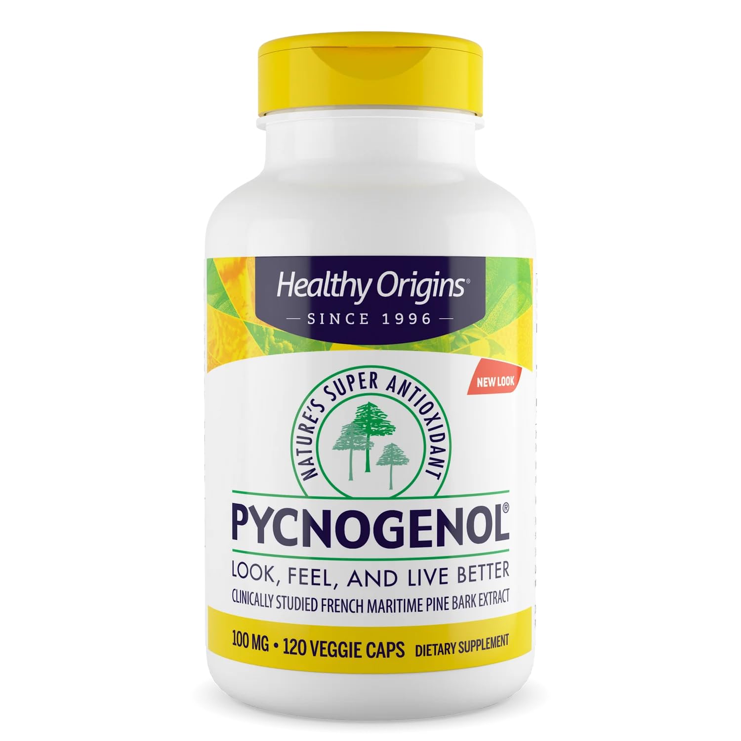 Healthy Origins Pycnogenol 100 mg bottle front view for daily antioxidant support