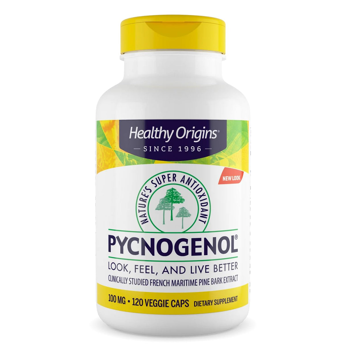 Healthy Origins Pycnogenol 100 mg bottle front view for daily antioxidant support