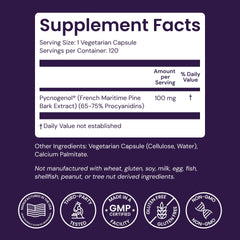 Healthy Origins Pycnogenol USA manufacturing label showing forest-sourced material