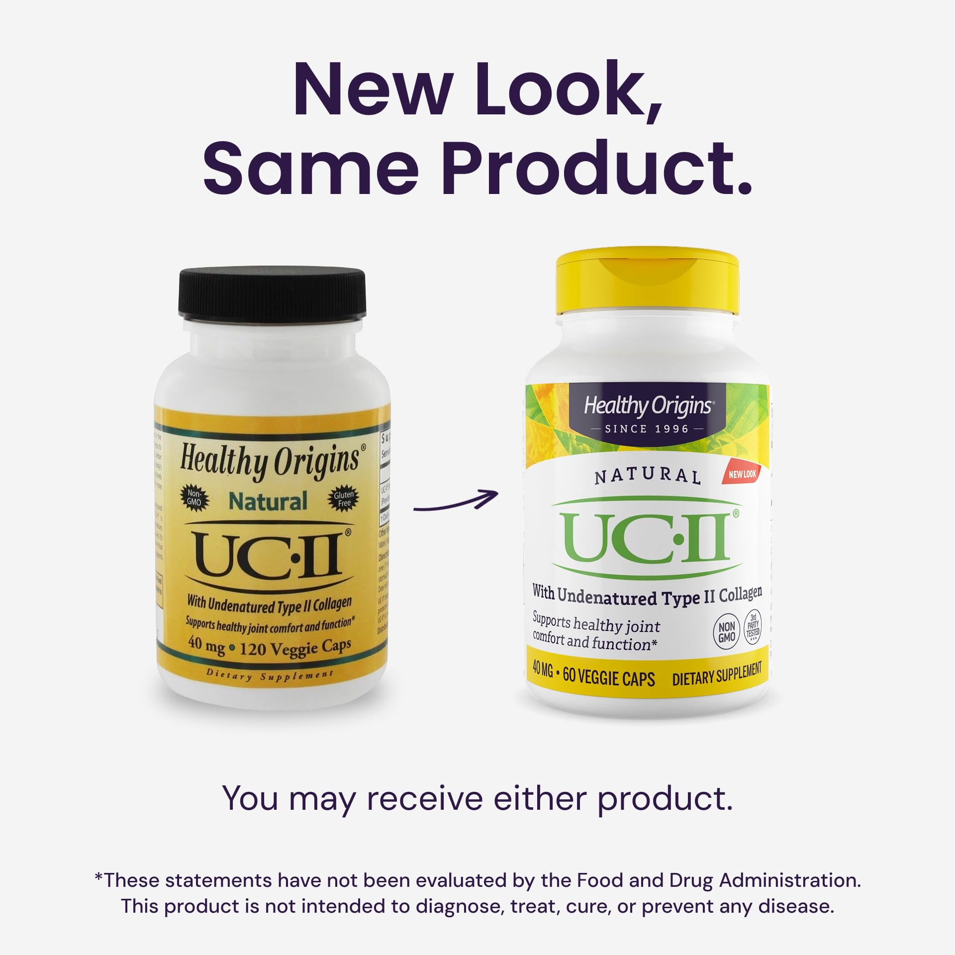 Healthy Origins UC-II label-closeup shows patented low-temperature processing for preserved bioavailability.