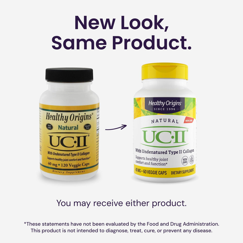 Healthy Origins UC-II label-closeup shows patented low-temperature processing for preserved bioavailability.