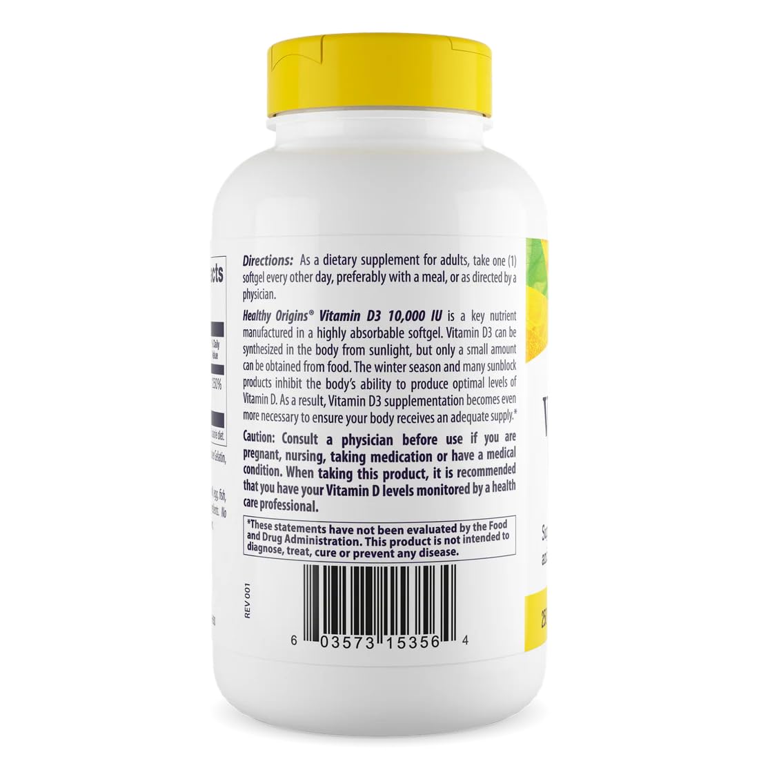 Close-up of Healthy Origins Vitamin D3 softgels highlighting high potency