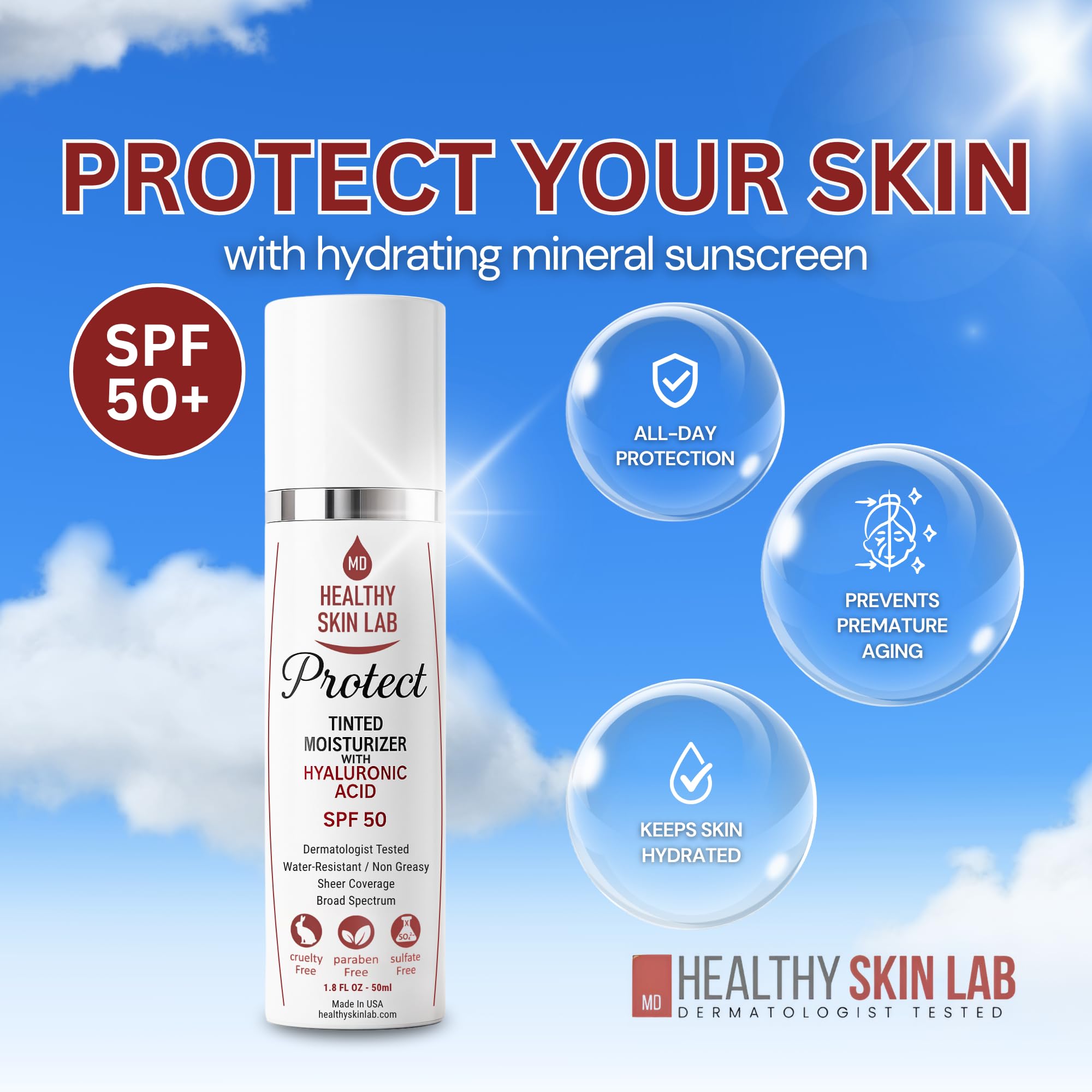 Healthy Skin Lab Protect mineral SPF label emphasizes broad-spectrum protection.