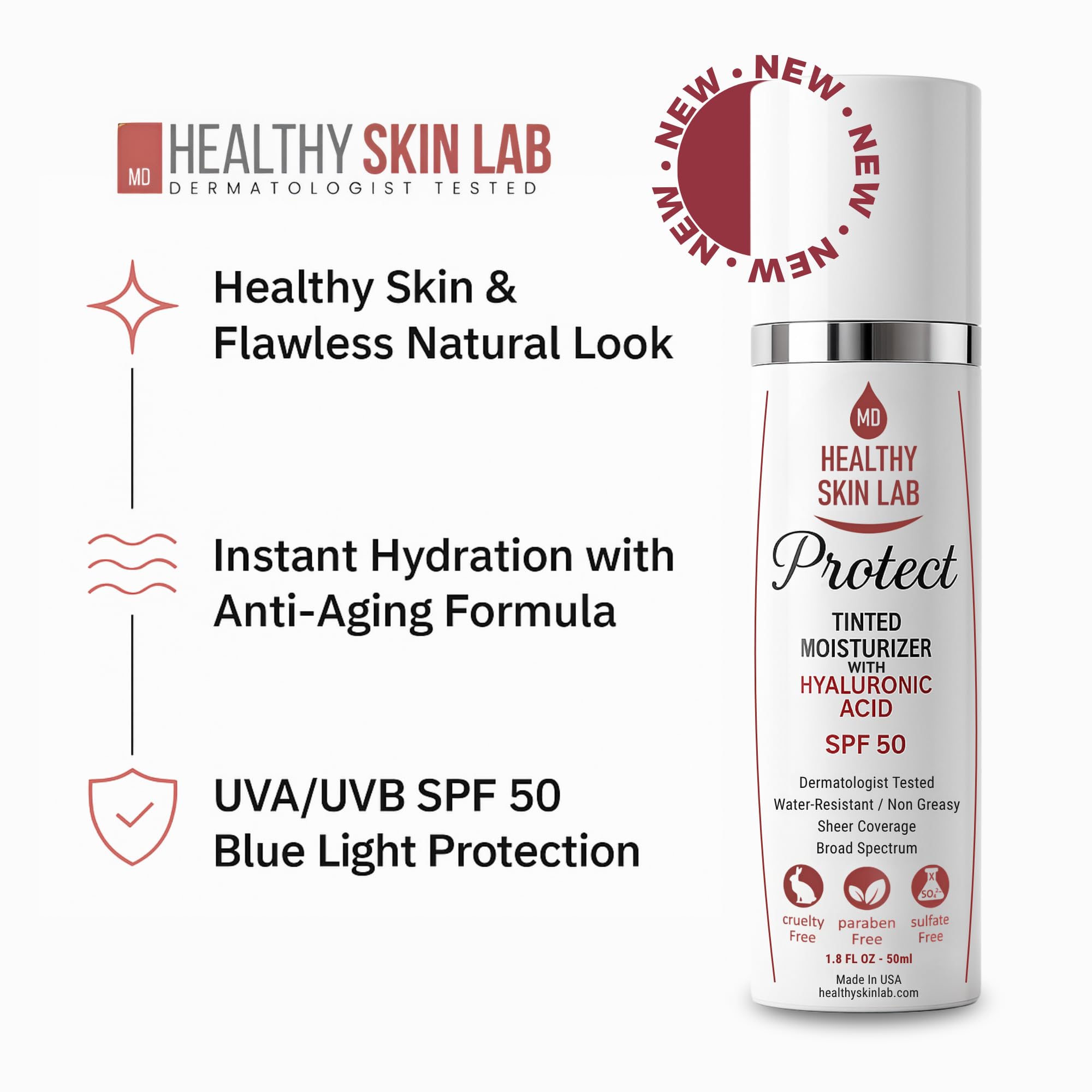 Healthy Skin Lab Protect SPF 50 tinted swatch on skin highlights natural-looking coverage.