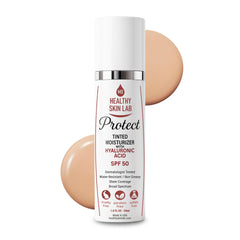 Healthy Skin Lab Protect Tinted Moisturizer SPF 50 bottle showcases easy daily sun protection.