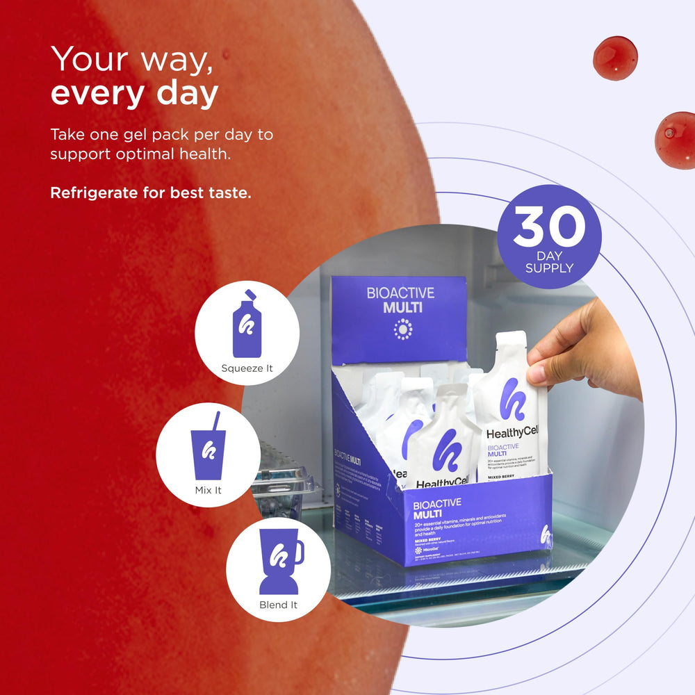 HealthyCell BioActive Daily Liquid Multivitamin fridge-chilled-serve for best flavor.