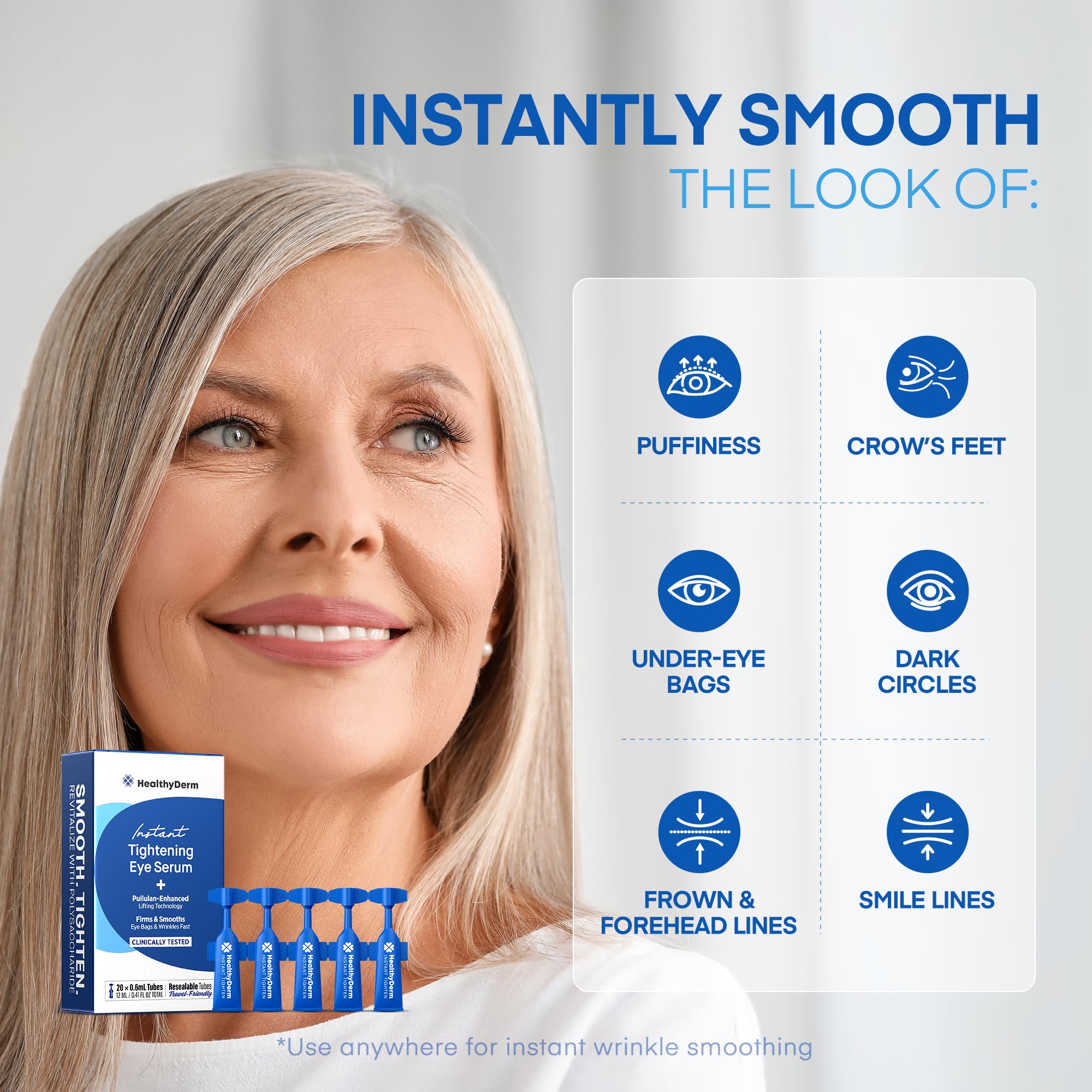 HealthyDerm Instant Eye Lift Serum mini tubes promote hygiene and controlled usage.