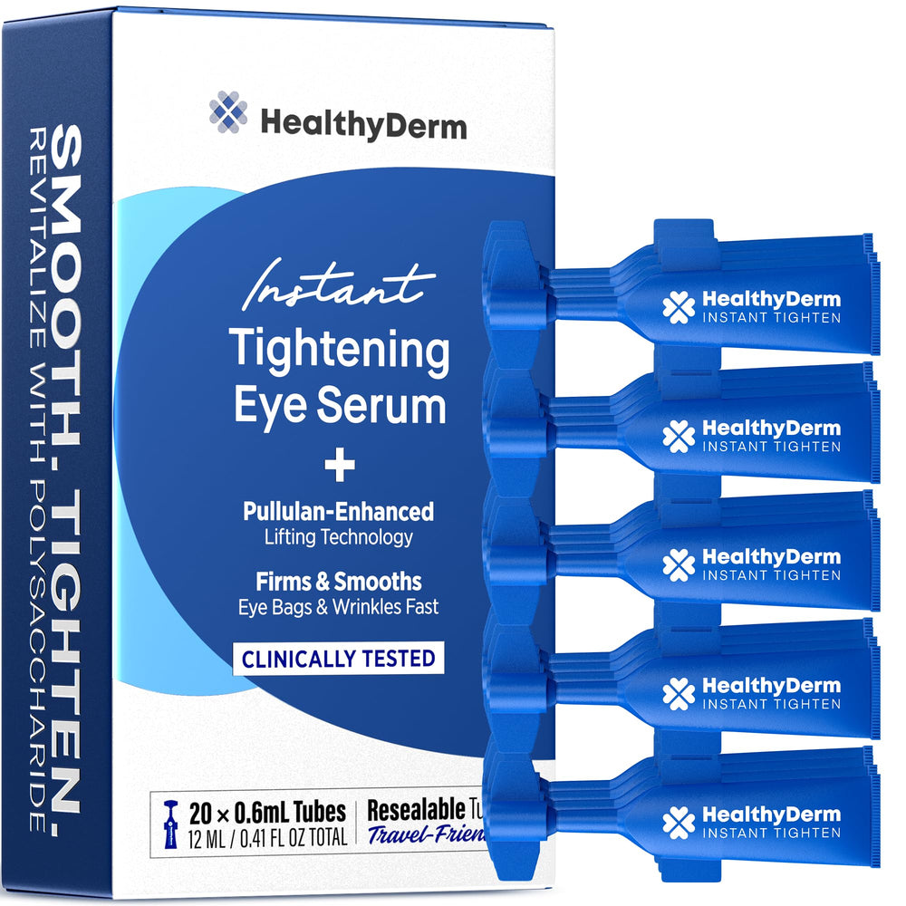 HealthyDerm Instant Eye Lift Serum packaging with mini tubes for precise dosing.