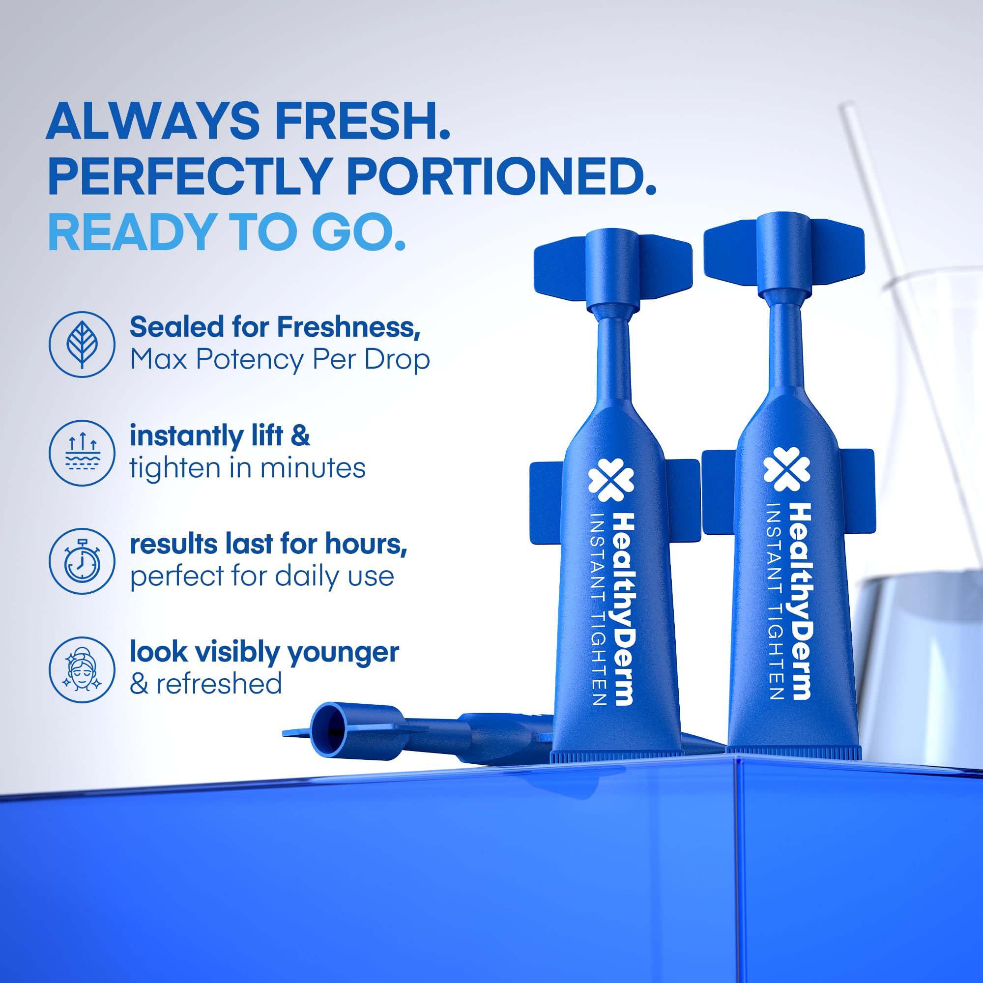 HealthyDerm Instant Eye Lift Serum travel pack in a purse for on-the-go touch-ups.