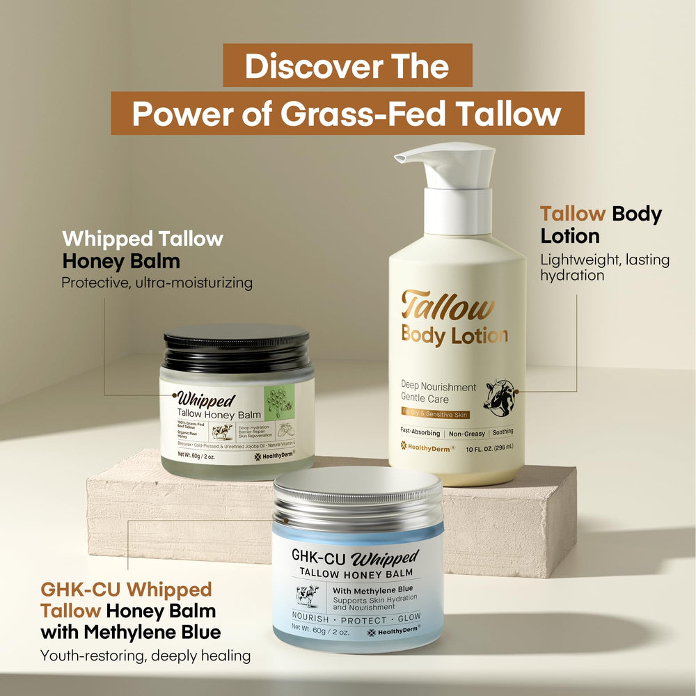 HealthyDerm Beef Tallow Lotion after-shower application shows quick hydration lock-in.