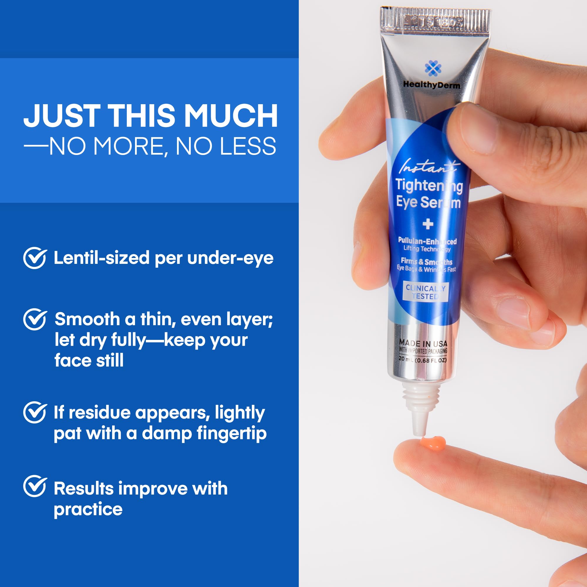 HealthyDerm daily-use serum tube close-up highlighting compact 20 mL packaging