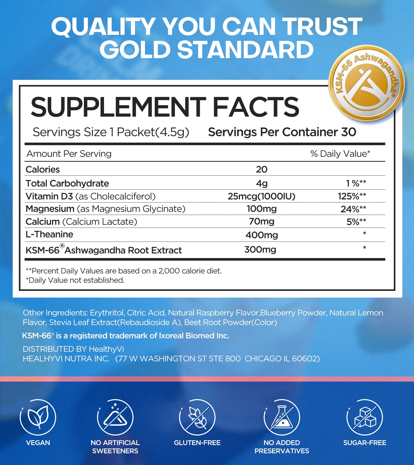 HealthyVi Calm unopened tub on a kitchen counter ready for daily balance.