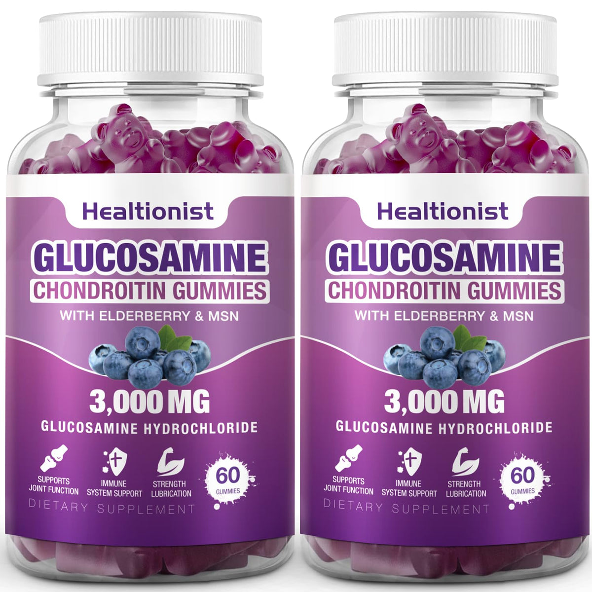 Healtionist 2-pack bottles show joint support gummies for daily use