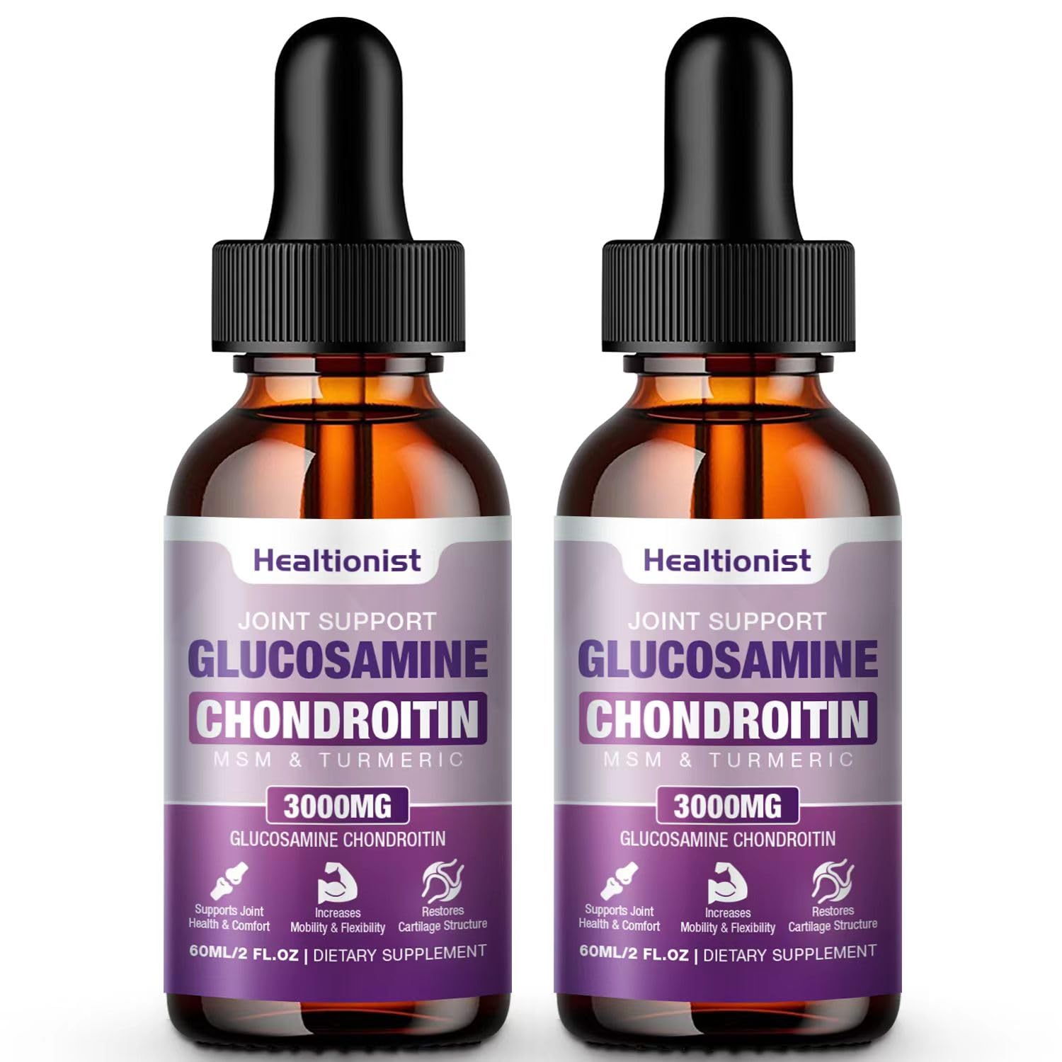 Healtionist 2-pack bottle front view for easy joint support.