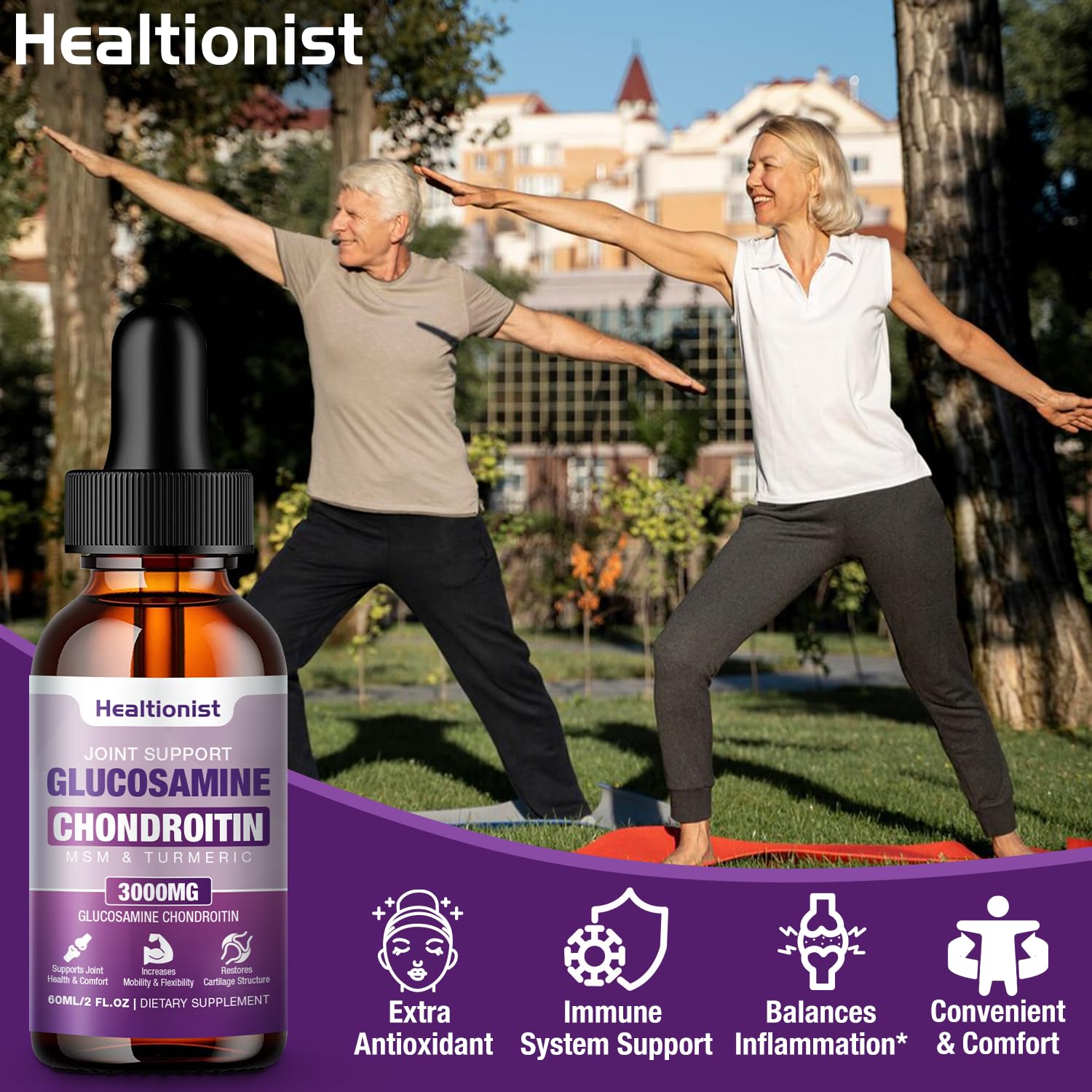 Healtionist bottle label close-up revealing ingredient blend for joint care.