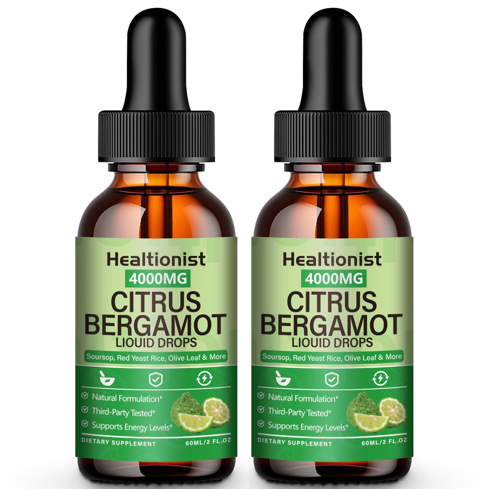 Healtionist citrus bergamot bottle shows a high-potency formula for heart wellness.