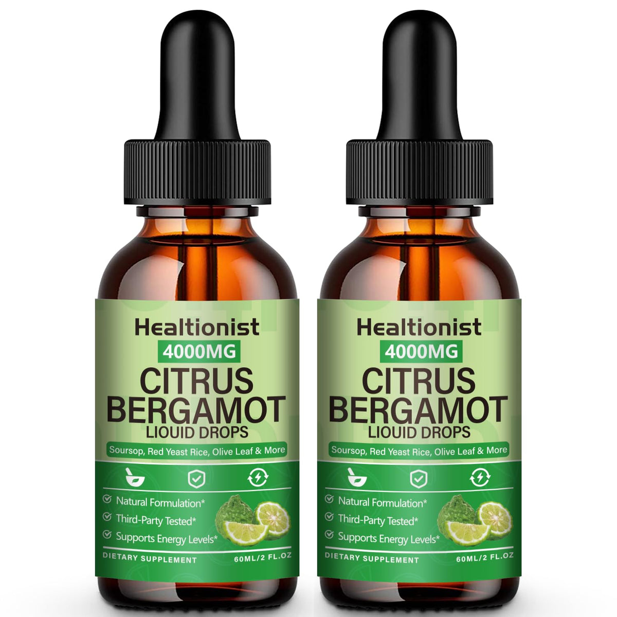 Healtionist citrus bergamot bottle shows a high-potency formula for heart wellness.