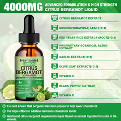 Healtionist bergamot label close-up highlights polyphenol-rich extract and absorption-supporting ingredients.