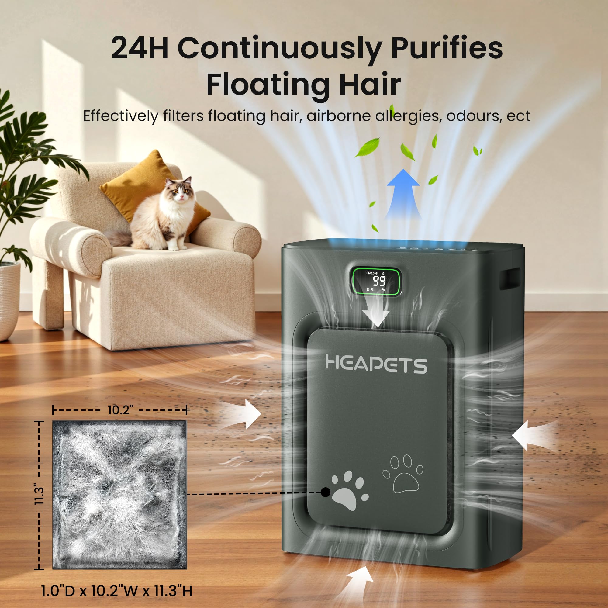 HEAPETS P358 compact footprint highlights large coverage up to 2500 ft²