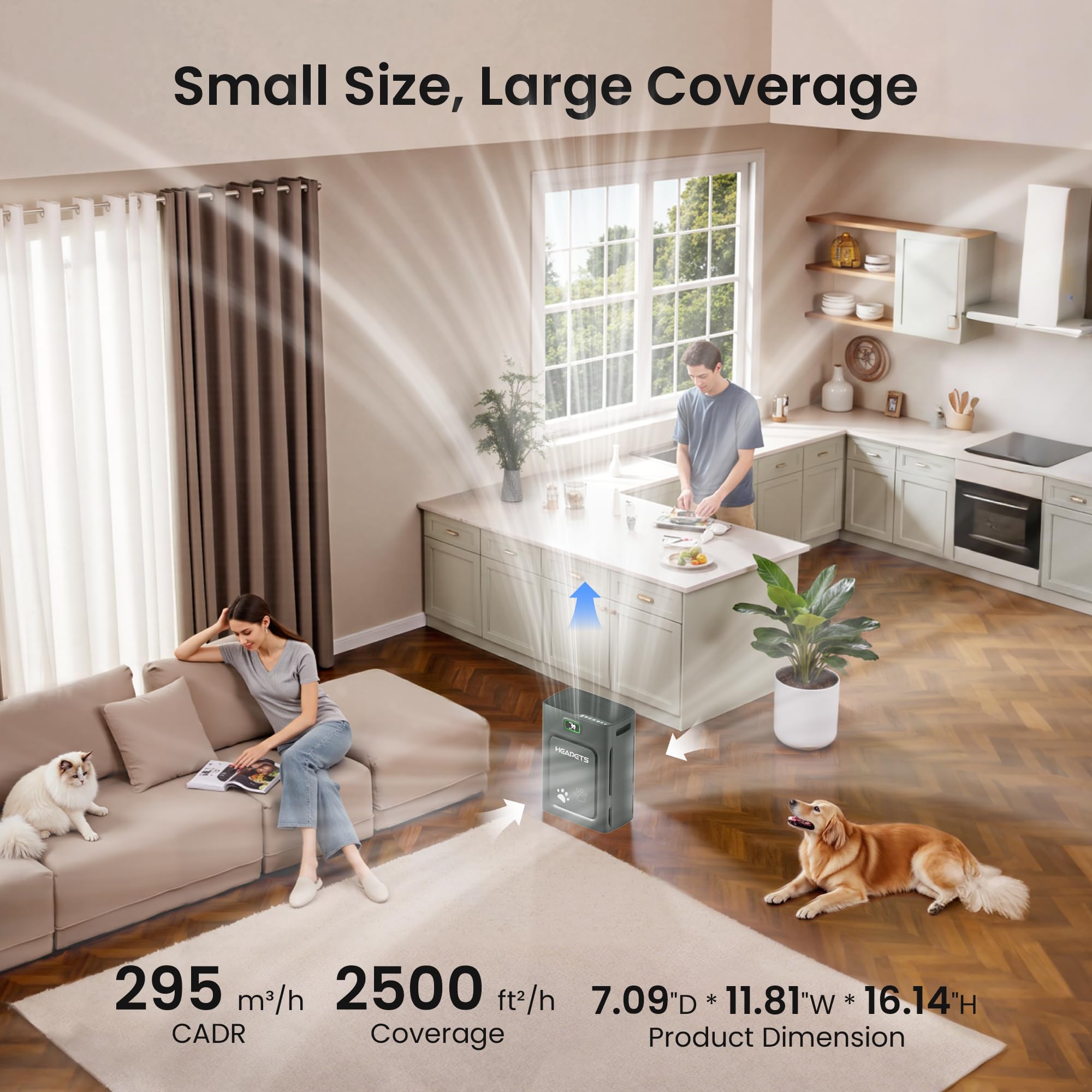 HEAPETS P358 carbon odor filter reducing pet smells in real time