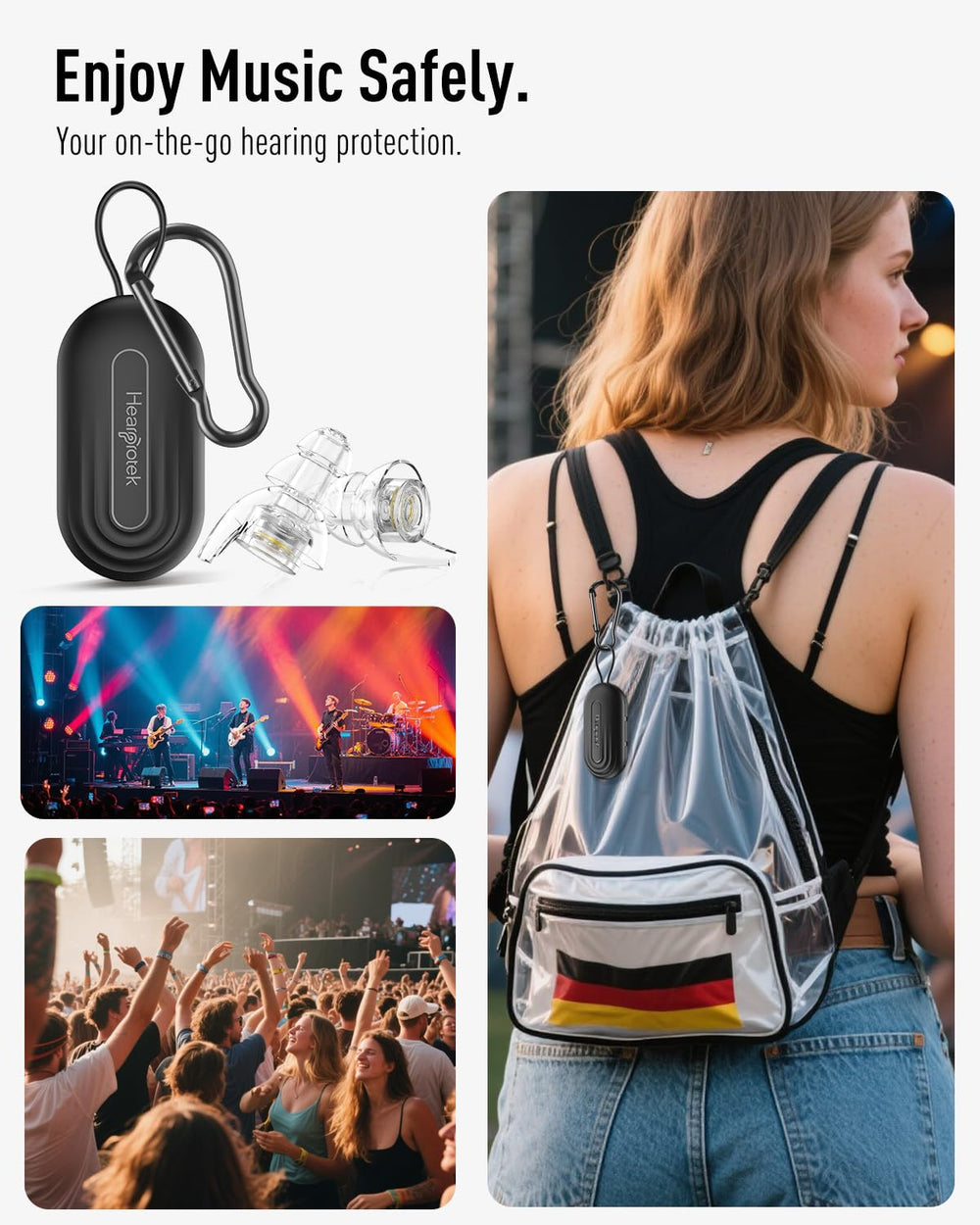 Hearprotek aluminum case with carabiner keeps plugs secure on the go