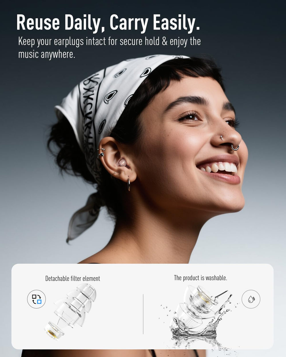 Hearprotek silicone comfort ear plugs with an ergonomic curved body