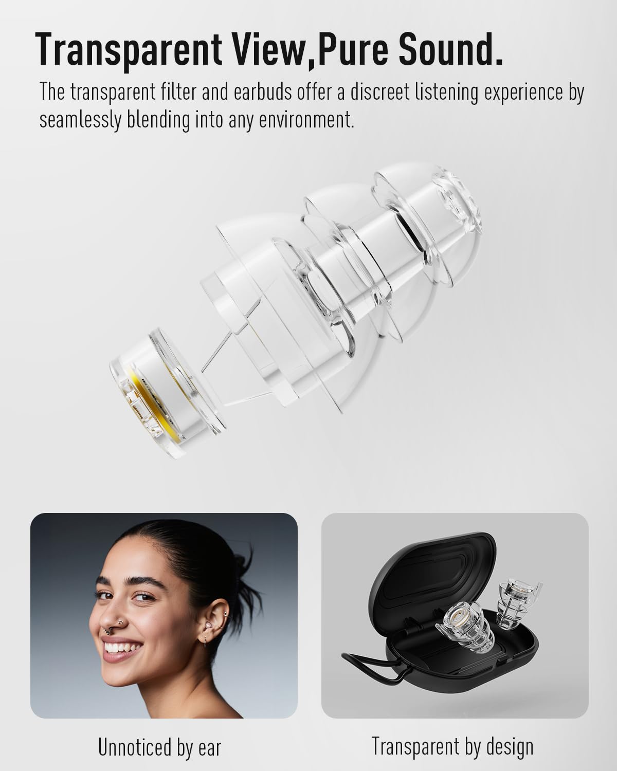 Hearprotek ear plugs feature translucent shells for a discreet look