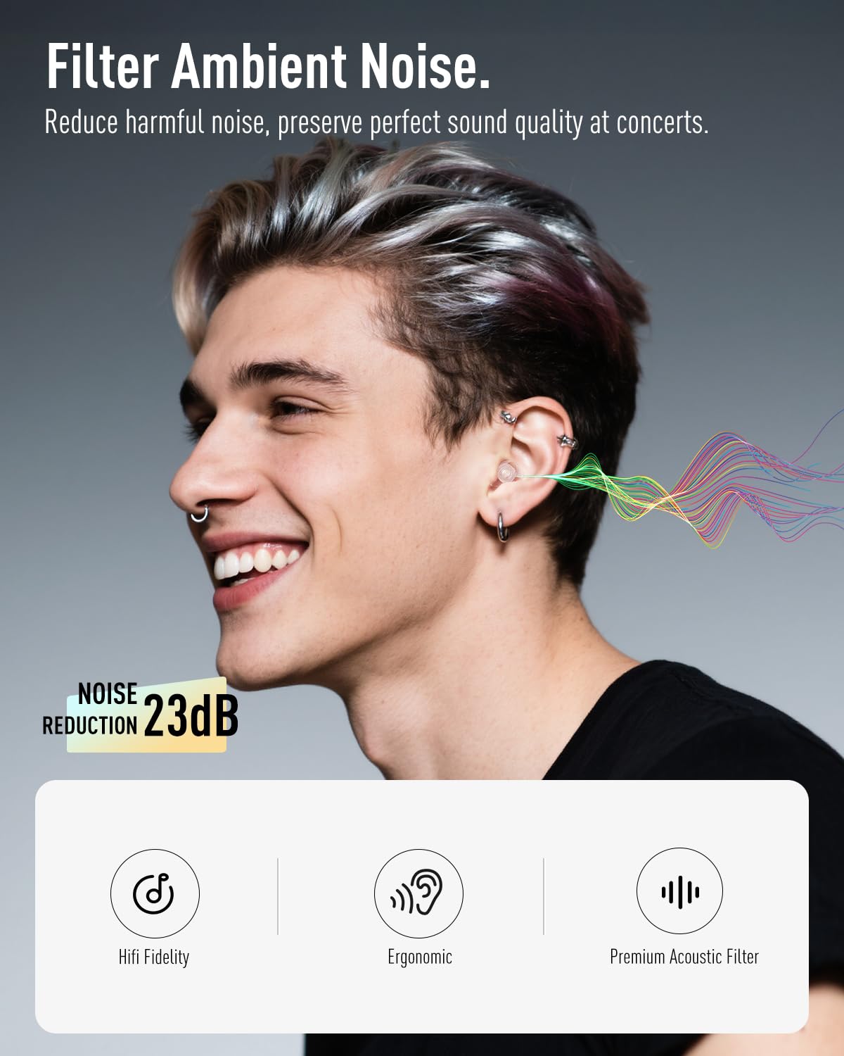 Hearprotek ear plugs available in small and standard sizes for a secure fit